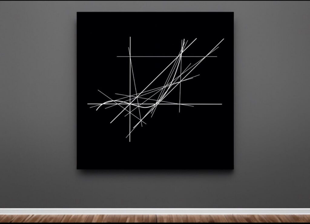 Angular white lines and slanted axes on black